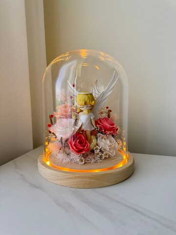 永生花-白衣天使 不凋花 玫瑰 夜燈 玻璃罩 生日送禮 情人節禮物
