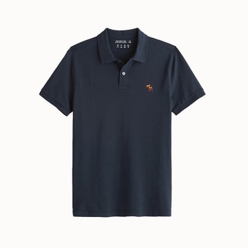 A&F 麋鹿 AF 熱銷刺繡麋鹿短袖Polo衫-深藍色