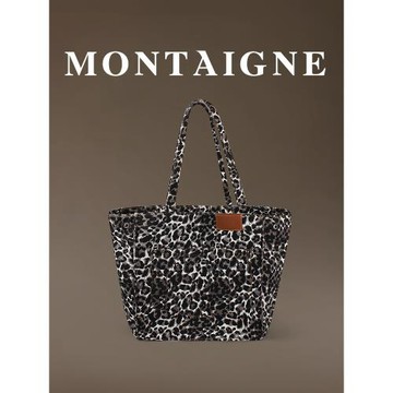 法國Montaigne/蒙田豹紋帆布單肩包2024秋冬百搭媽咪大托特包通勤