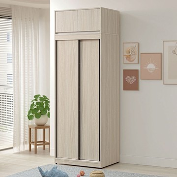 Homelike 喜家居2.7x7.7尺雙吊推門衣櫃(含被櫃)(2502)-81x60x231公分