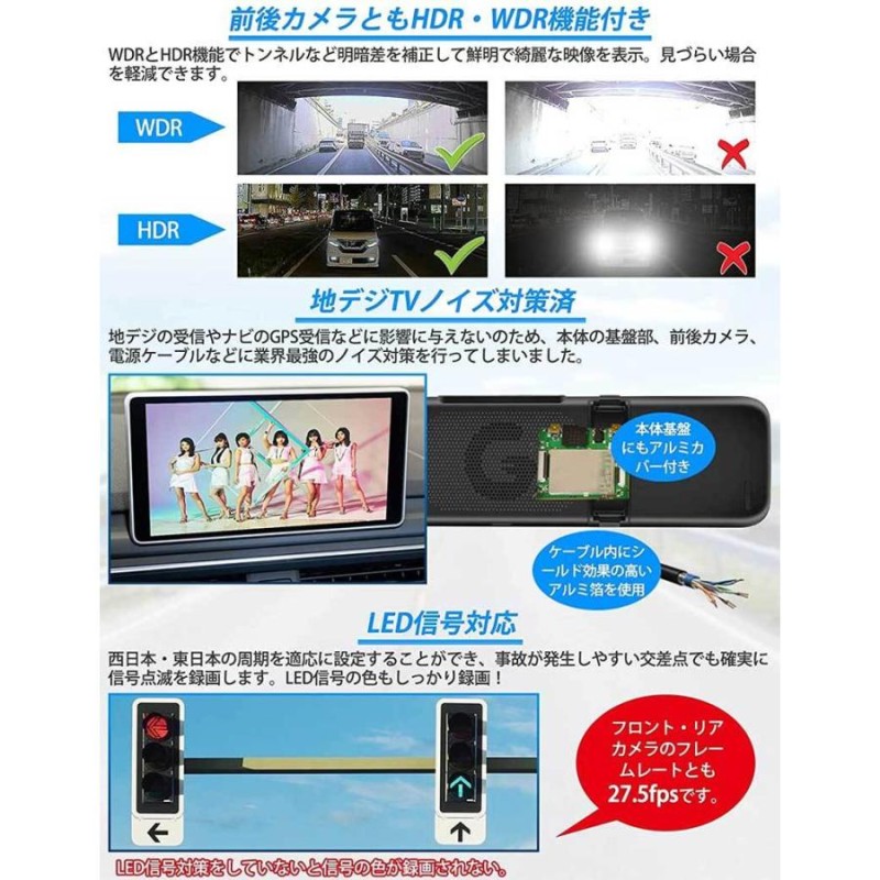 ドライブレコーダー PORMIDO PR998 リアカメラズーム機能 ミラー型