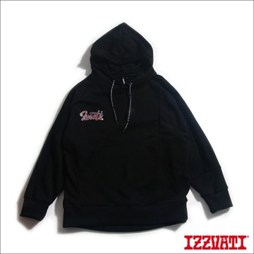 IZZVATI-不對襯拼接帽T-黑