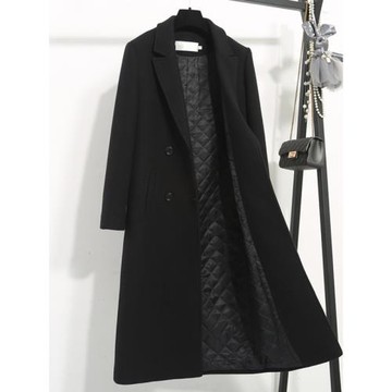 (免運)黑色職業毛呢外套女長款過膝夾棉加厚冬修身郵政4S店工裝呢子大衣