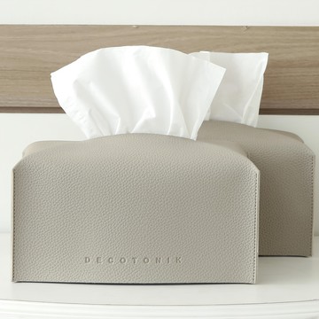 DECOTONIK 簡約皮革面紙套 2入 米灰色  24 x 12 x 12cm