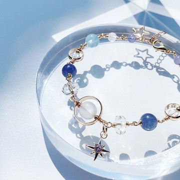 坦桑石 海藍寶 托帕石 月光石 14K包金 手工繞線 天然水晶手鍊