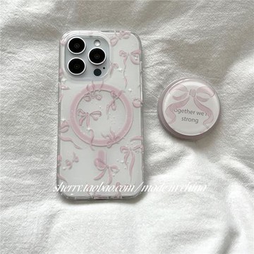 SHERRY*ins溫柔浪漫粉色絲帶蝴蝶結磁吸適用于iphone17promax蘋果16小眾15手機殼14雙層卡通13簡約高級感支架