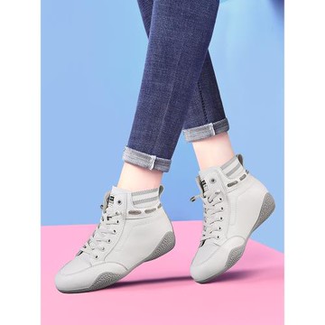 真皮小白鞋女2026秋冬新款中老年媽媽鞋軟底旅游鞋高幫休閑運動鞋