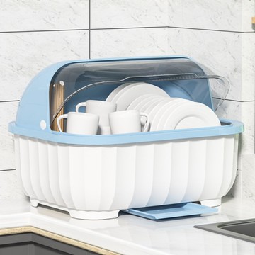 【AOTTO】大容量透明半翻蓋廚房瀝水碗櫃-藍色(AL-024B)