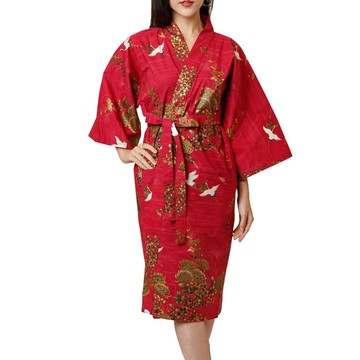 日藝堂 日本製紅丹頂鶴純棉睡袍