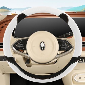 跨境四季通用汽車方向盤套卡通皮革招財貓耳防滑耐磨方向盤車把套