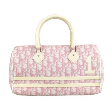 展示品 Christian DIOR 迪奧經典滿版LOGO印花PVC波士頓包(粉紅)