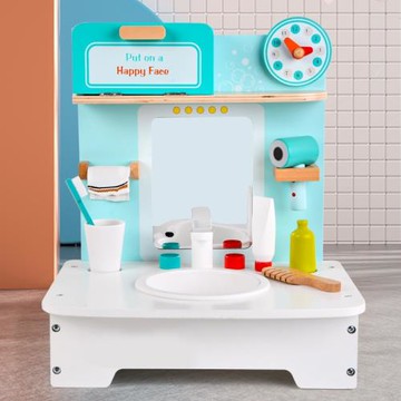 仿真木制迷你洗漱臺梳妝臺洗手池套裝過家家女孩化妝生活認知玩具