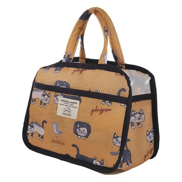 kUSUgURU JAPAN 日本眼鏡貓 快乾網眼材質SPA溫泉水療包 健身房 游泳池 袋中袋設計  25 x 11 x 17cm  Matilda-san款 芥末黃