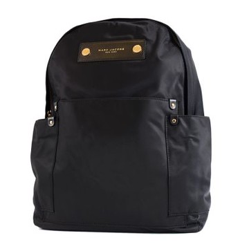 MARC JACOBS 皮革燙金LOGO尼龍雙側置物拉鍊後背包-黑色
