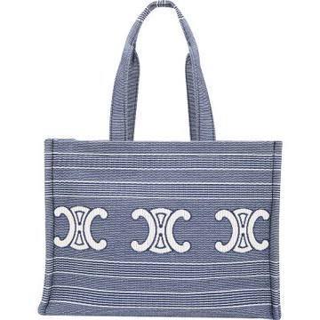 CELINE 賽琳 CABAS THAIS 大型 凱旋標誌條紋帆布肩背手提托特包(藍色)