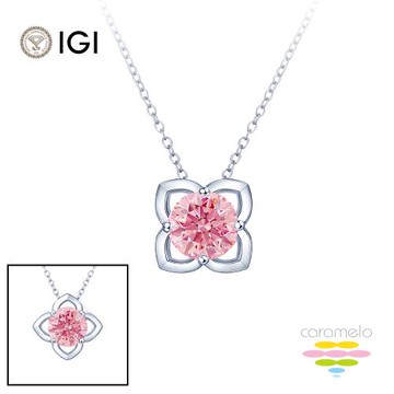 彩糖鑽工坊 IGI 1克拉 彩鑽 14K 幸運草鑽石項鍊 粉紅鑽石 (培育鑽石 VIVID PINK 粉鑽)