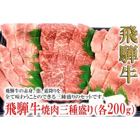 ふるさと納税 菊の井 飛騨牛焼肉三種盛り（カルビ、モモ、トモサンカク　各200g）牛肉 国産 岐阜県下呂市