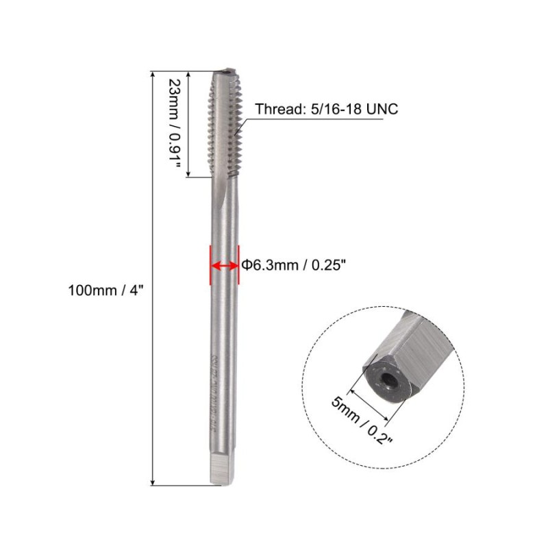 uxcell ねじ切りタップ 5/16-18 UNC 高速度鋼(HSS) 3ストレート
