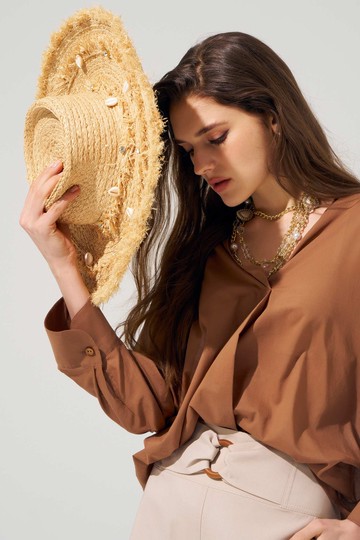 夏日貝殼寬沿草帽