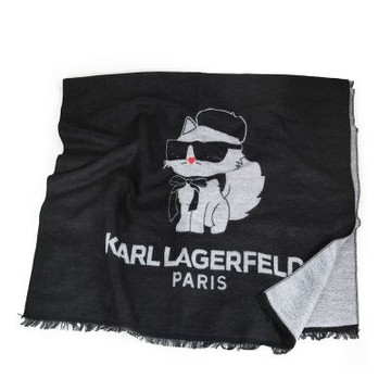 KARL LAGERFELD 卡爾大貓咪LOGO保暖圍巾(黑色)