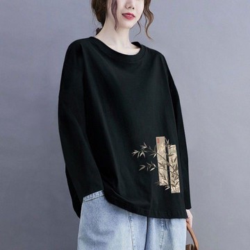 衣時尚 長袖T卹 上衣 印花上衣 T恤衫 中大尺寸 S-3XL 新款寬鬆中長款上衣外穿打底衫-7991.