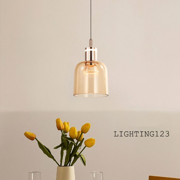 干邑色玻璃 LED 7W 電鍍吊燈(可隨意升降)  E02-52-194-1