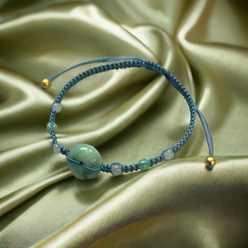 飄綠花翡翠平安扣編織手鍊 | 天然緬甸玉翡翠A貨 | 送禮