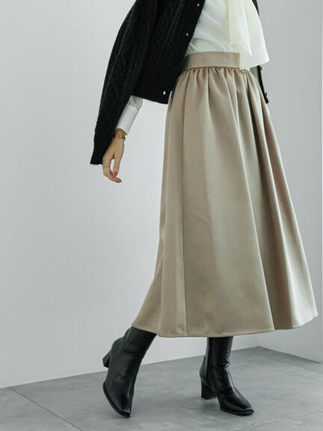 緞面後鬆緊腰設計打摺長裙(FC37L0L0280) - Te chichi