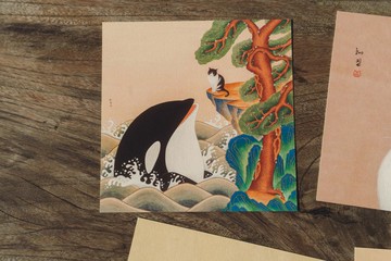 與鯨魚對話的貓咪。韓國藝術家혜진貓咪明信片