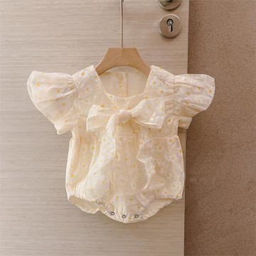 女寶寶夏季公主短袖哈衣嬰兒洋氣可愛包屁衣爬服百天周歲禮服韓國