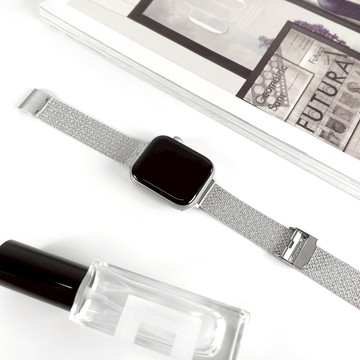 Apple Watch 全系列通用錶帶 蘋果手錶替用錶帶 金蔥感 米蘭編織不鏽鋼錶帶 銀色 ＃863-04XWD-SR