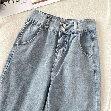 復古寬松開叉牛仔褲女新款秋冬季高腰直筒老爹褲高街ins潮