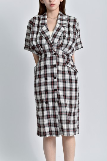 (S) 格紋黑色洋裝