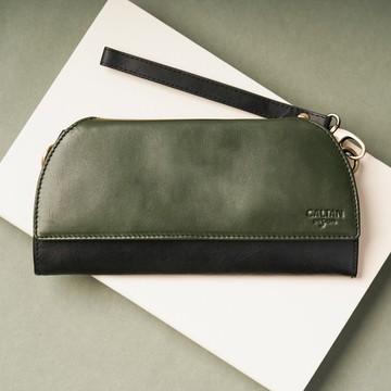 【24hr快速出貨】真皮掀蓋撞色斜背長夾-075322bk/gr