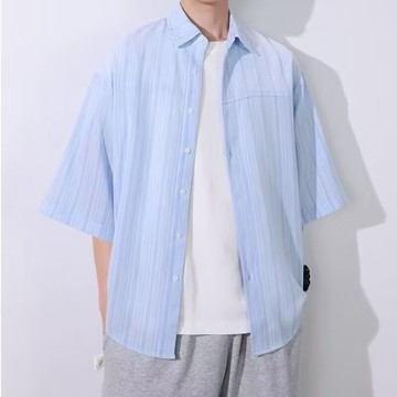 𝒚𝒐𝒖𝒓® 𝒔𝒕𝒖𝒅𝒊𝒐|現貨 平價男裝 夏日旅遊 落肩寬鬆 涼感條紋上衣 韓係 中袖 外搭襯衫 輕商務 七分袖 507