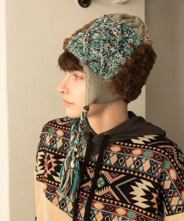 【熱門預購】拼接手編毛帽 NSRP5302