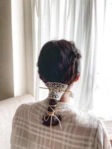 白色 蕾絲 髮簪 髮繩 頭飾 三件套