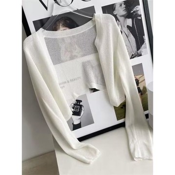 夏季防曬小坎肩短款冰絲針織開衫鏤空外搭百搭配吊帶裙子披肩女薄