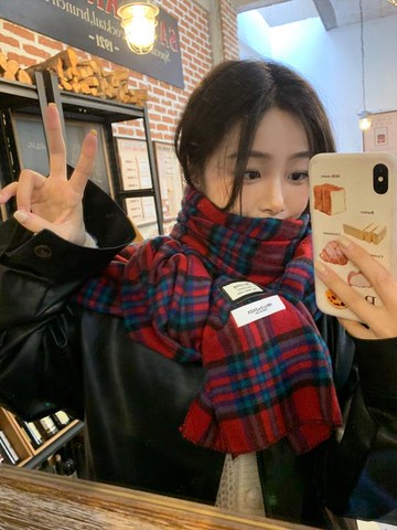 蝸牛爬爬家綠色格子圍巾女冬季2024新款百搭高級感保暖長披肩圍脖 雙12距惠 99購物節