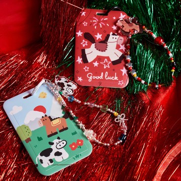 紅色星星小馬彩繪卡套 可愛農場工牌套掛件鏈條