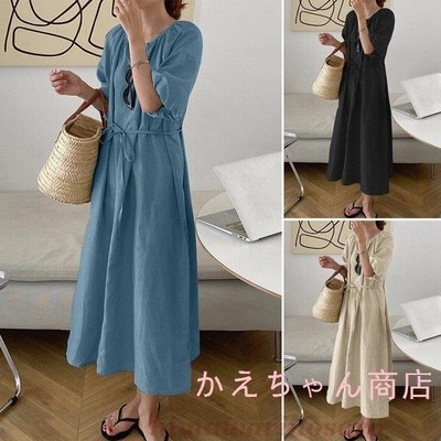 ワンピース レディース 40代 キレイめ マキシワンピース 春夏 半袖ワンピース 無地 リネン ロングスカート オシャレ 大きいサイズ 大人可愛い30代 50代 通販 Lineポイント最大get Lineショッピング