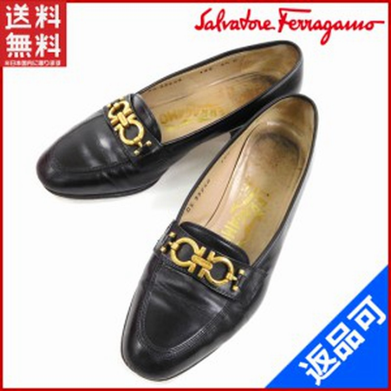 サルヴァトーレ・フェラガモ 靴 Salvatore Ferragamo パンプス ローファー ゴールド金具 ブラック 激安 即納 【中古】 X9677  | LINEショッピング