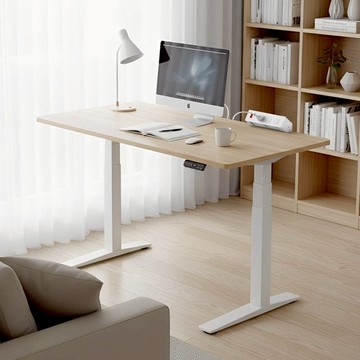 【全配版】磁吸式電動升降桌 (含桌上插座、理線架) 黑桌腳 / 楓木紋