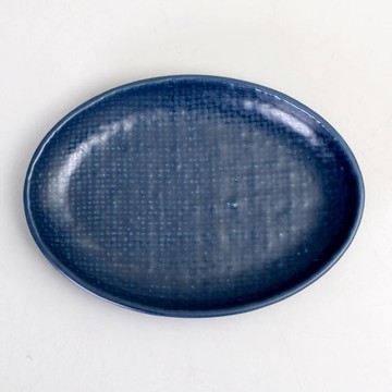 【Luzerne】陸升瓷器 Knit 麻布紋 15cm 橢圓盤-藍 /KT1205015