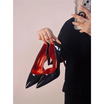 香港高跟鞋女細跟2025春夏新款黑色百搭套腳側空尖頭性感法式單鞋