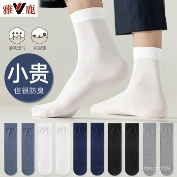 臺灣出貨🔥【防臭抗】雅鹿冰絲襪子男夏季薄款7A防臭抗襪中筒透氣吸純色商務襪