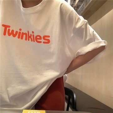 夏季新款100%純棉短袖T恤女美式復古寬鬆oversize上衣潮ins 印花t恤 設計感衣服 短袖上衣 美式上衣