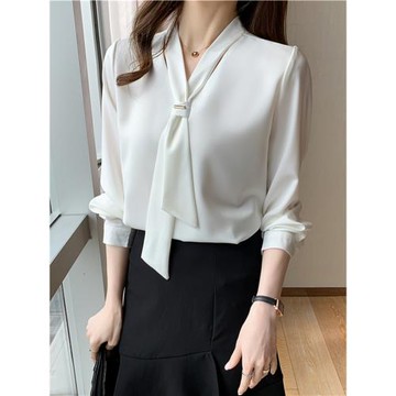 雪紡蝴蝶結襯衫女設計感小眾氣質長袖上衣春秋2025年新款職業襯衣