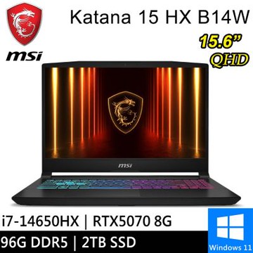 MSI微星 Katana 15 HX B14WGK-647TW-SP8 15.6吋 黑(i7-14650HX/96G/2TB PCIE/RTX5070 8G/W11)特仕版
