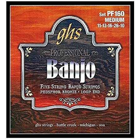 ghs (ガス) PF160 Phosphor Bronze Loop End Medium Gauge 5-String Banjo Strings